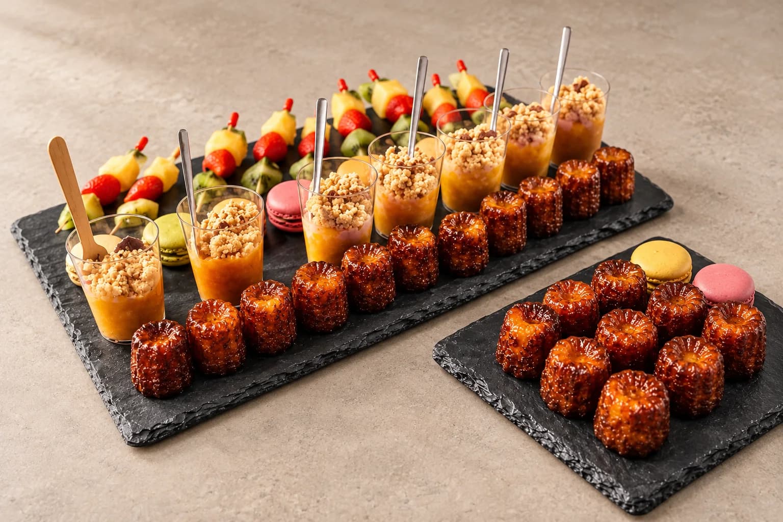 Pièces sucrées et salées : cannelés bordelais, verrines et macarons